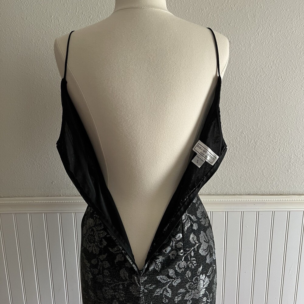Vtg 90s Y2K Gunne Sax Jessica McClintock Maxi Dress Prom Gown Blk Silver 5/6 - Picture 2 of 11